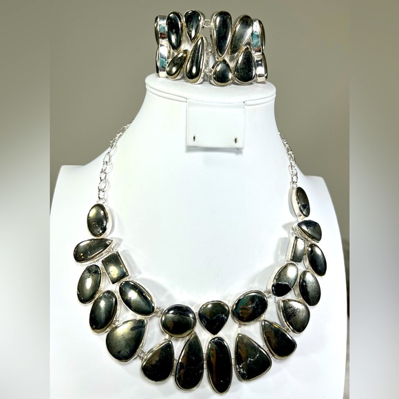 Apache Pyrite 925 “Fools Gold” Large Gemstone Necklace & Bracelet - Picture 3 of 15